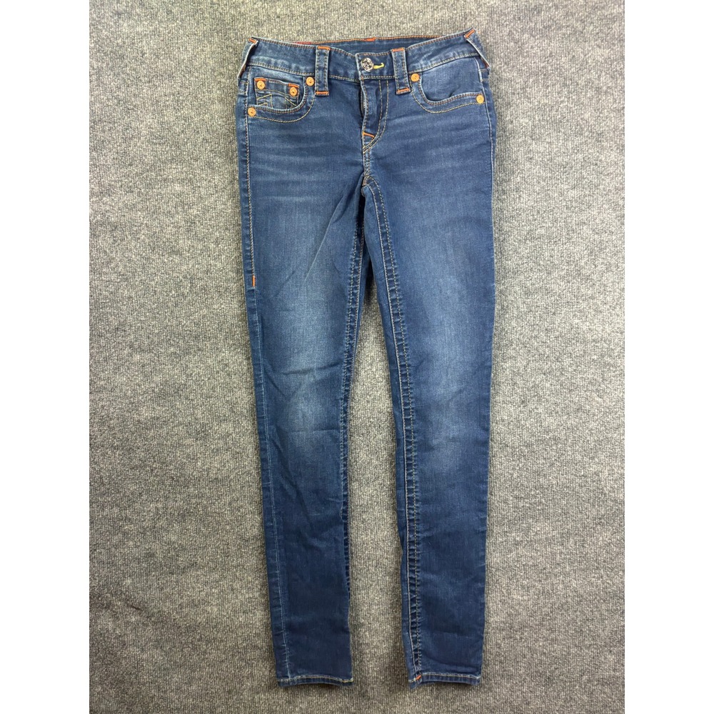 True Religion Stella Skinny Jeans Womens 27 Blue Low Rise Contrast Stitch A-1011